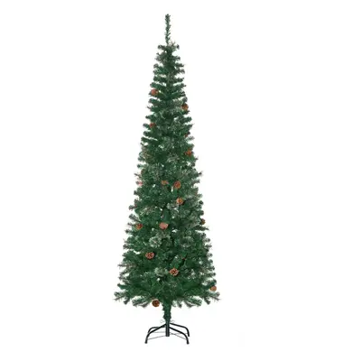 HOMCOM 6.5FT Artificial Slim Christmas Tree Holiday Home DÃ©cor with Pine Cones