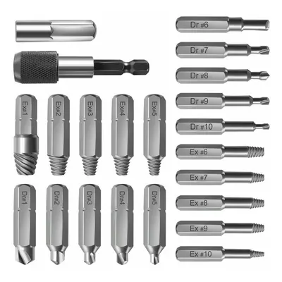 22pcs Damaged Screw Extractor Set with Locking Socket Adapter for Broken Screw HSS Broken Bolt E