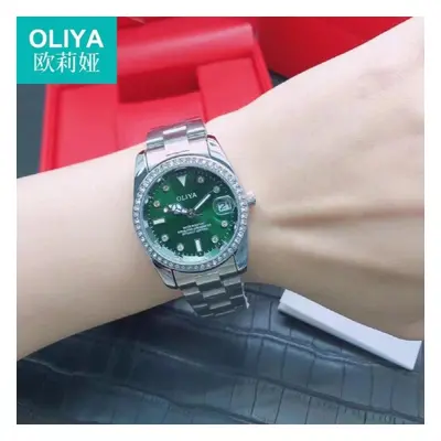 OLIYA Green Water Ghost Series Watch Green Surface Diamond-studded Stainless Steel Dial Waterpro