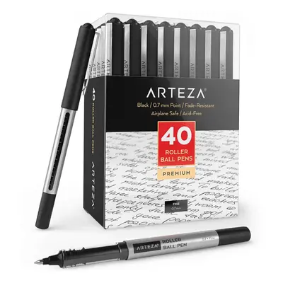 Arteza Rollerball Pens Pack of 0.7mm Black Liquid Ink Pens for Bu