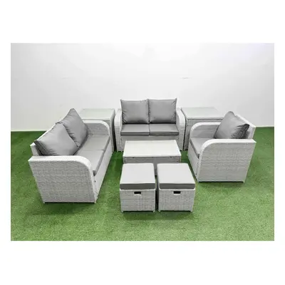 Fimous High Back Poly Rattan Garden Furniture Set with Rectangular Coffee Table Indoor Outdoor P