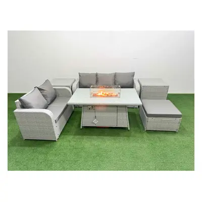 Fimous Seater PE Rattan Wicker Garden Furniture Patio Conservatory Sofa Set with Firepit Dining 