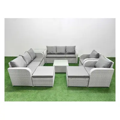 Fimous PE Rattan High Back Lounge Sofa Set Patio Square Coffee Table & Chairs Set with Reclining