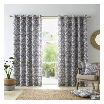 (Charcoal, x Inch) Catherine Lansfield Aztec Geo Print 100% Cotton Lined Eyelet Curtains