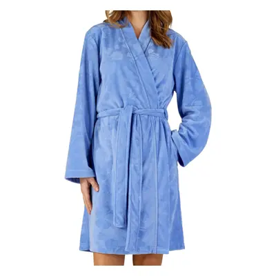 (Blue, Small - UK 10/12) Slenderella Ladies Floral Embossed Soft Fleece Wrap Dressing Gown