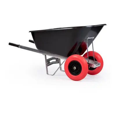 (Black Barrow with Black and Red Tyres) 200L Heavy Duty Twin Wheel Wheelbarrow Garden/Stable