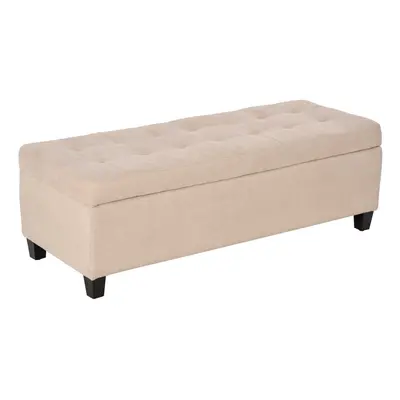 HOMCOM Linen Storage Ottoman Bench Padded w/ Tufting Hinged Lid Wood Frame Beige