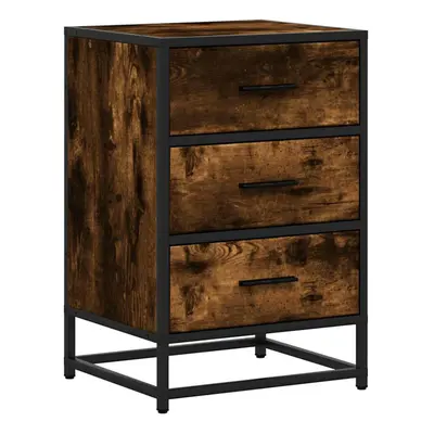 (smoked oak) vidaXL Bedside Cabinet Black 40x34.5x60 cm Engineered Wood and Metal