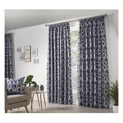 Skandi Taped Pencil Pleat Curtains Fully Lined Weave Jacquard Navy 66x72