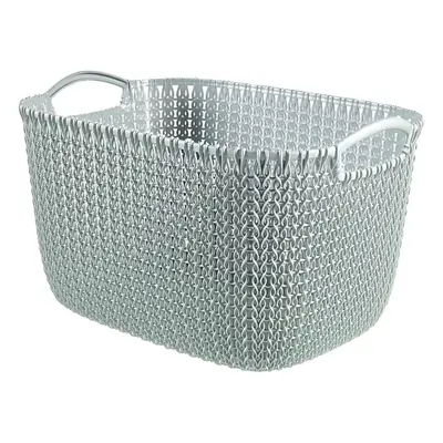 Curver Knit Large Rectangular Plastic Storage Basket, Misty Blue, Litre