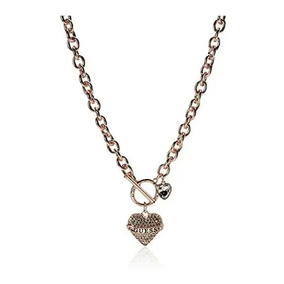 GUESS Women's Pave Heart with Logo Banner Pendant Toggle Necklace