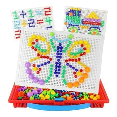 () Mix Color Mushroom Nails with Alphanumeric Puzzle Peg Board Set Early Learning Educational To