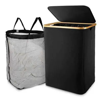 Laundry Basket with Lid, Black Laundry Basket with Removable Laundry Bag - Laundry Sorter for Ba