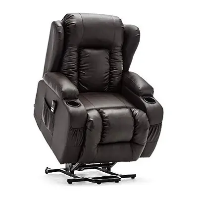 (Brown) Caesar Electric Dual Rise Recliner Winged Leather Armchair Massage Heated Lounge Chair