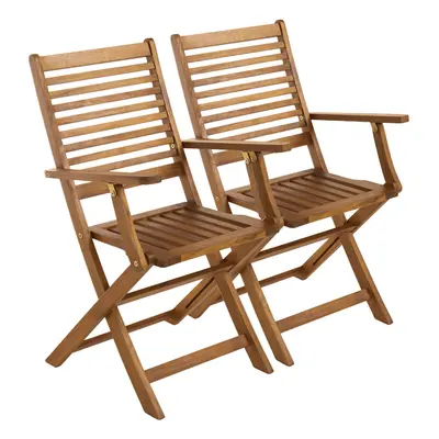 Charles Bentley FSC Acacia Wooden Pair of Foldable Outdoor Dining Armchairs