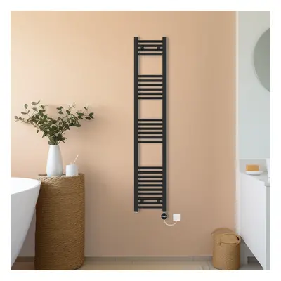 (Black, 1600x300mm) NRG Prefilled Thermostatic Electric Straight Heated Towel Rail Radiator