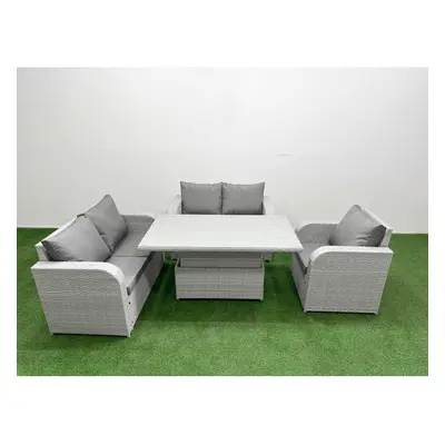 Fimous High Back Poly Rattan Garden Furniture Set with Adjustable Lifting Dining or Coffee Table