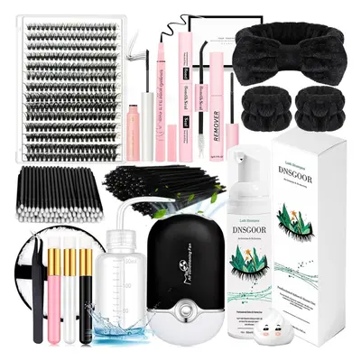 DIY Lash Extension Kit with PCS 9-16mm 40D Lashes Clusters 200ml/6.7fl.oz Lash Cleanser Eyelash 