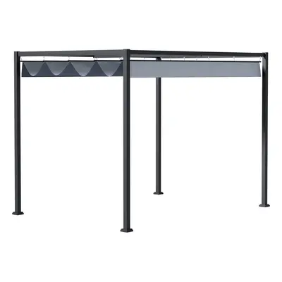 Outsunny x 3m Metal Pergola Gazebo Patio Sun Shelter Retractable Canopy Grey