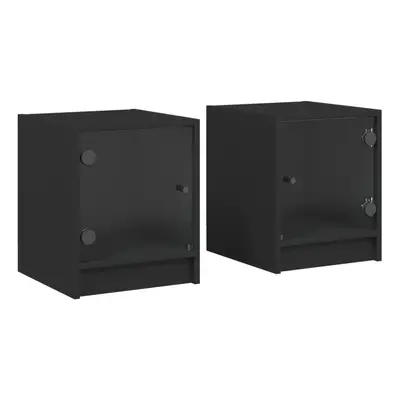 (black, pcs) vidaXL Bedside Cabinets with Glass Doors Nightstand Bed Side Table End Table