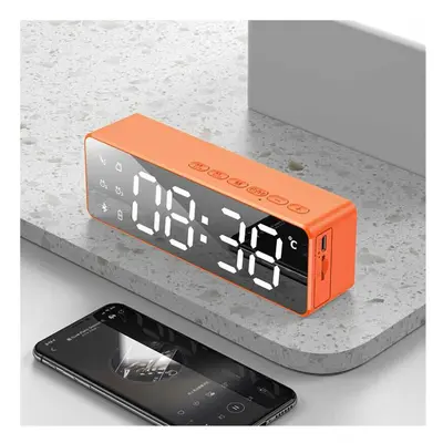 (Orange) Bluetooth 5.0 Speaker Alarm Clock Multiple Play Modes LED Mirror Speaker with FM Functi