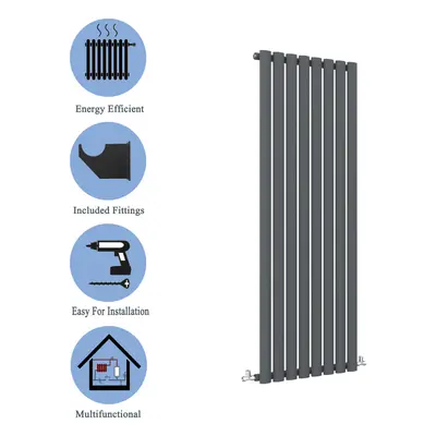 (Single, 1600x472mm) Anthracite Central Heating Oval Column Radiators