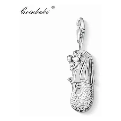 Charm Pendant Mermaid & Lion Merlion,Fashion Jewelry Sterling Silver Singapore Gift For Women Me