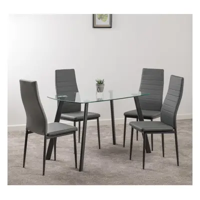 Seconique Abbey Clear Glass Dining Table & Grey Faux Leather Chairs Set