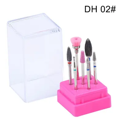 (DH 02#) 7pcs Nail Drill Bits Container Box Grinding Remove UV Gel Auroras Nail Art Design Tools