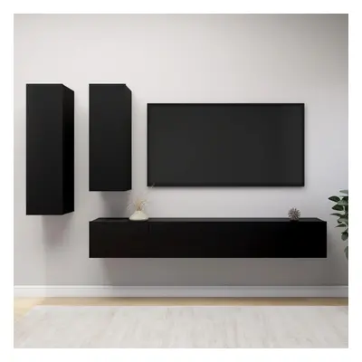 vidaXL TV Cabinet Set Piece Black Chipboard Home Furniture TV Stand Cabinet