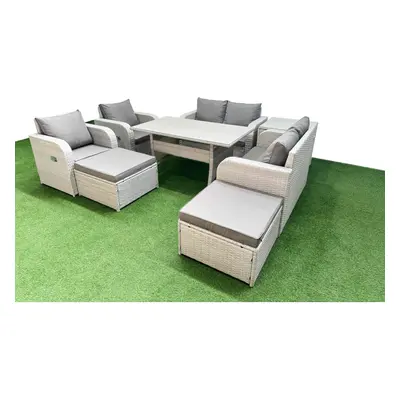 Fimous Seater Outdoor Reclining Chair Love Sofa Set Rattan Garden Furniture Set with2 Big FootSt