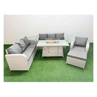 Fimous Seater Poly Rattan Outdoor Garden Furniture Firepit Dining Table Sofa Set Patio Reclining