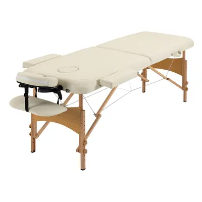 HOMCOM Wooden Folding Spa Beauty Massage Table w/ Sections, Carry Bag, Cream