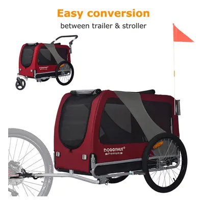 (Red/Black) Doggyhut Bike Dog Trailer & Stroller for Dogs Up to 45kgs With Parking Brakes