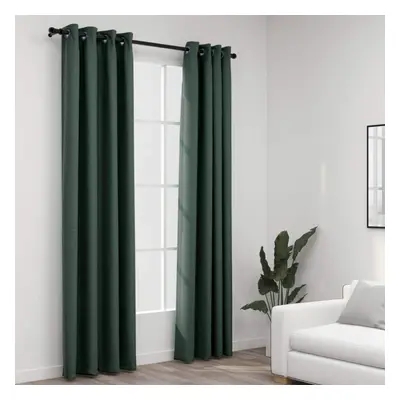 vidaXL 2x Linen-Look Blackout Curtains with Grommets Green Window Treatment