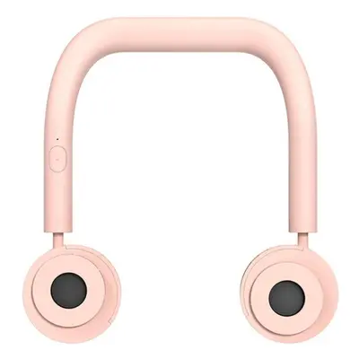 (Pink) Mini Portable Neck Hanging Leafless Fan Adjustable Wind Speed USB Rechargeable Double Hea