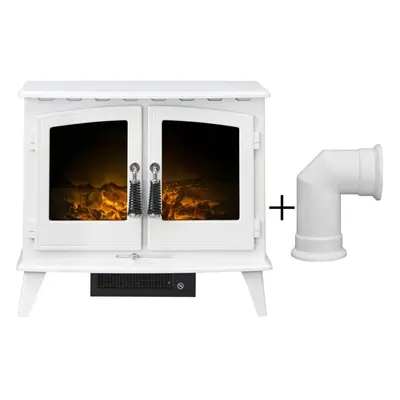 Adam Woodhouse Electric Stove in Pure White with Angled Stove Pipe in Pure White