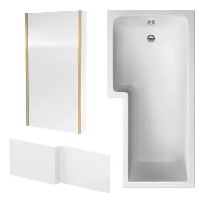 1700mm Shape Bathtub, Front Panel and Fixed Screen - Brushed Brass