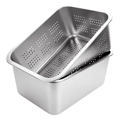 ASelected PCS Washing Up Bowl & Strainer Bowl, Stainless Steel Large Rectangular Litre Colander 