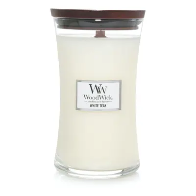 WoodWick Large Hourglass Candle in White Teak Premium Soy Blend Wax with Crackling Pluswick Inno