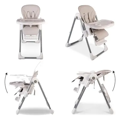 (Soft Grey/White) Deluxe Six-Height Adjustable Hi-Lo Highchair with Three-Position Recline Seat 