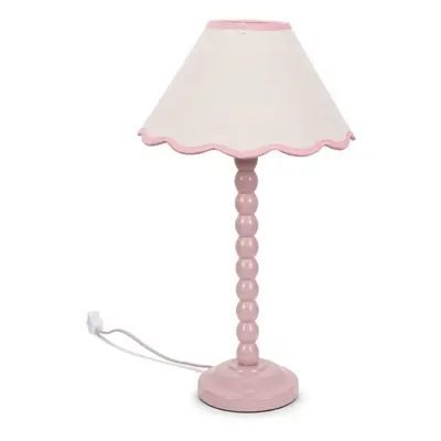 ValueLights Bobbins Rose Pink Table Lamp Linen Pink Scallop Shade