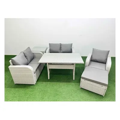 Fimous High Back Poly Rattan Garden Furniture Set with Reclining Chair Loveseat SofaIndoor Outdo