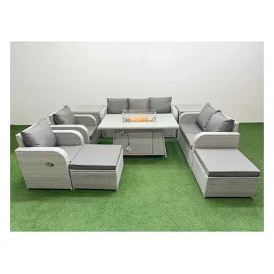 Fimous PE Rattan Garden Furniture Set Sofa Double Love Seat Seater Sofa Lounge Set Firepit Dinin