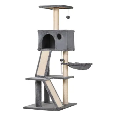 PawHut Cat Activity Tree with Condo Sisal-Covered Scratching Posts for Climbing