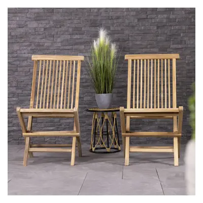 Charles Bentley Pair of Solid Wooden Teak Outdoor Folding Garden Patio Chairs