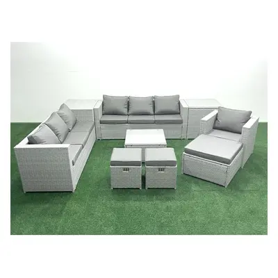 Fimous Wicker PE Rattan Sofa Garden Furniture Set with Armchair Square Coffee Table Footstools S