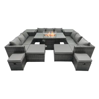 Fimous Rattan Garden Furniture Firepit Dining Set Seater Lounge Sofa Table Set with Footstools S