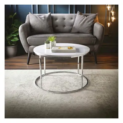 Contemporary White High Gloss Round Coffee Table With a Metal Base G-0471