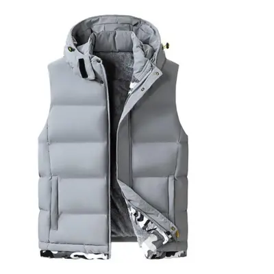 (grey, M) Vest For Men Mens Vest Jacket Hooded Men Winter Warm Sleeveless Jackets Male Casual Wa